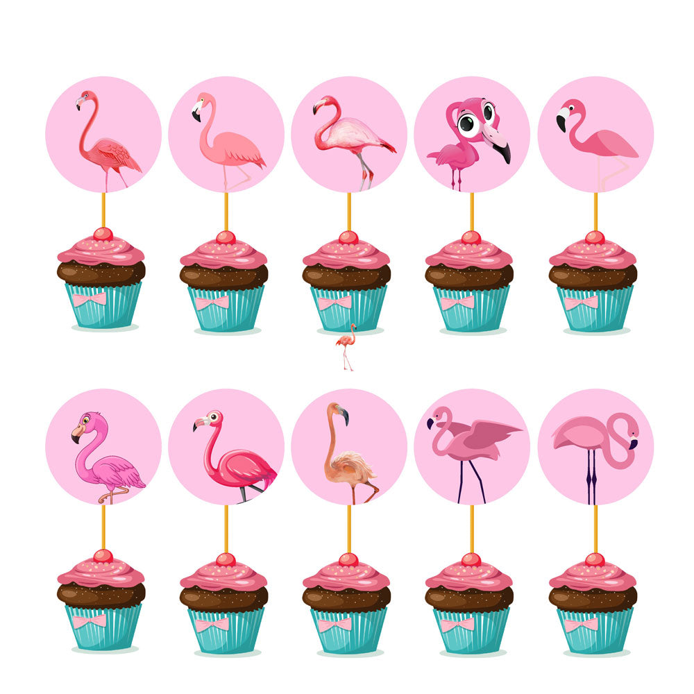 Flamingo Theme Round Cupcake Topper
