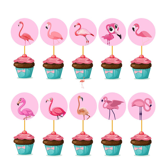 Flamingo Theme Round Cupcake Topper