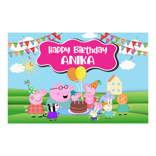 Peppa Pig Girl Theme Personalized Backdrop