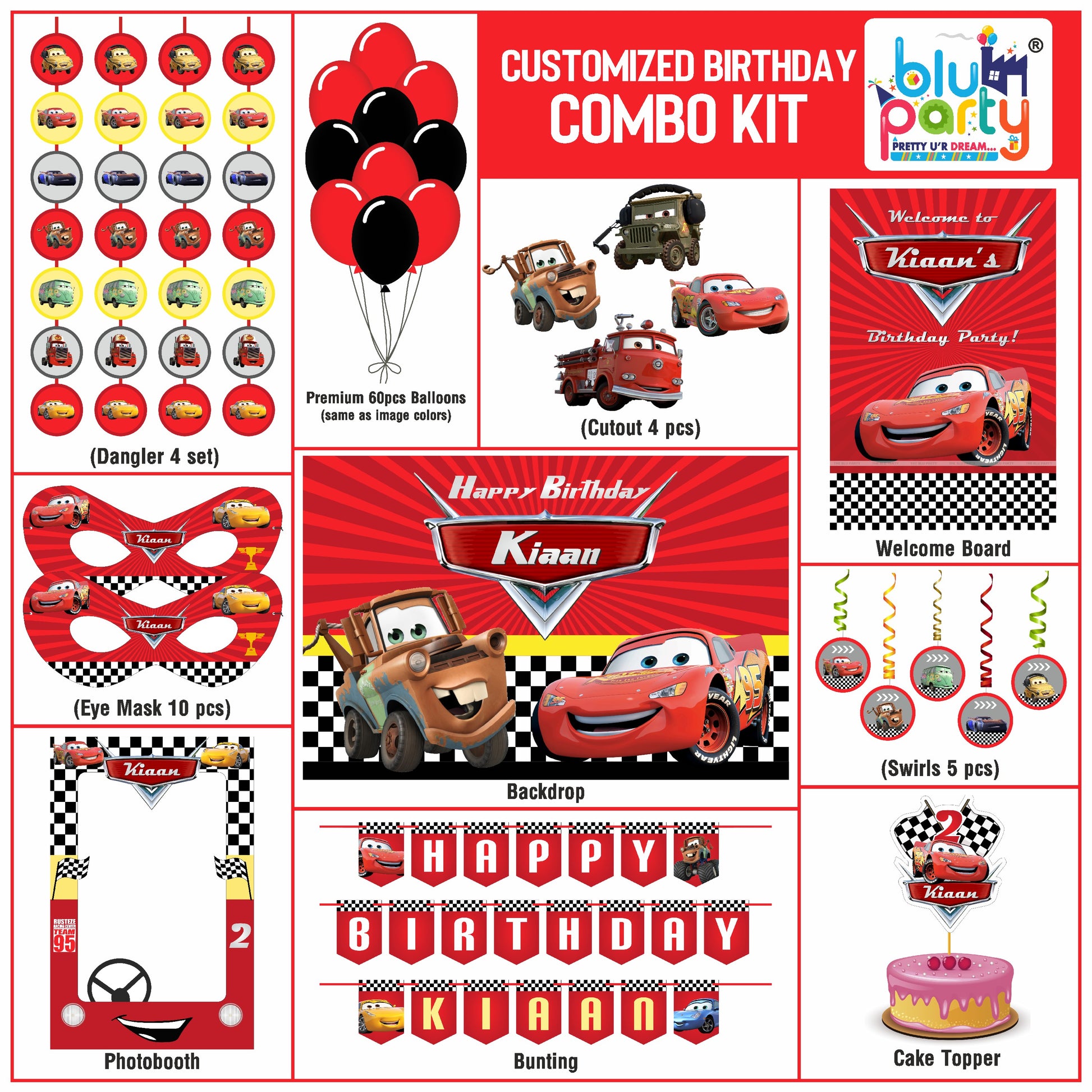 McQueen Cars birthday theme personalized compact combo kit for kids party decoration