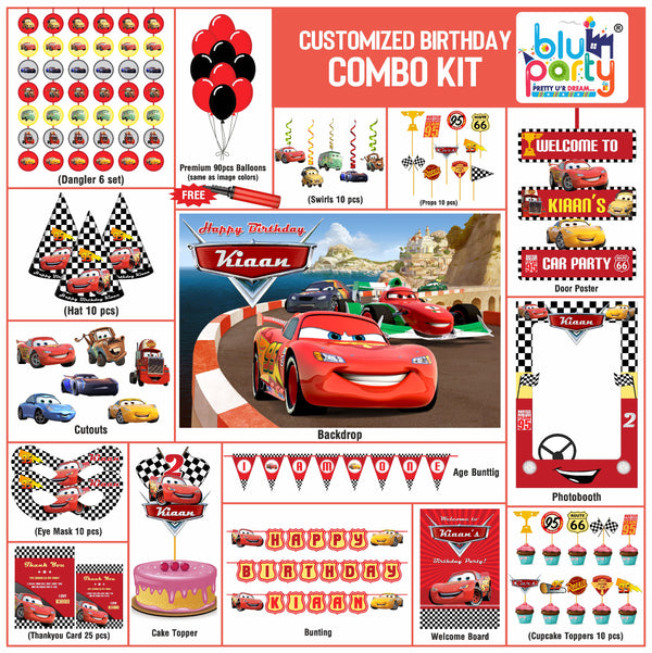 McQueen Cars birthday theme personalized elite combo kit for kids party decoration