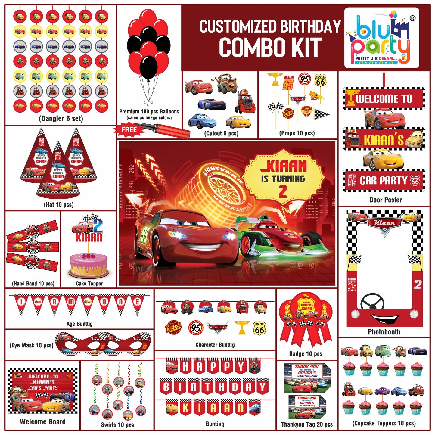 McQueen Cars birthday theme personalized prime combo kit for kids party decoration