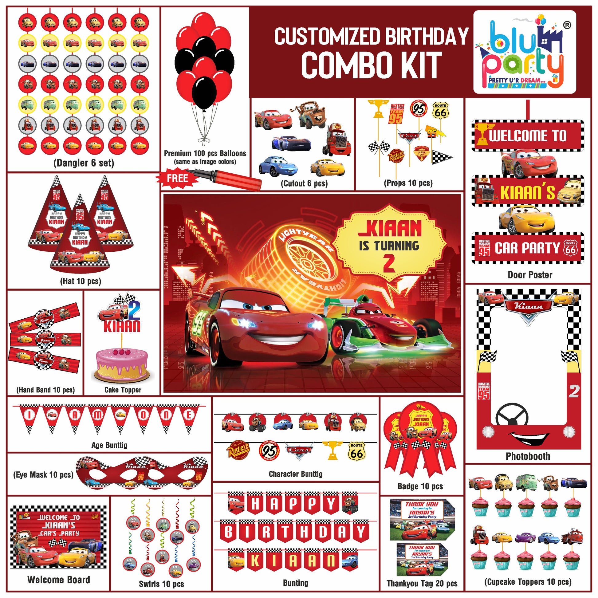McQueen Cars birthday theme personalized prime combo kit for kids party decoration