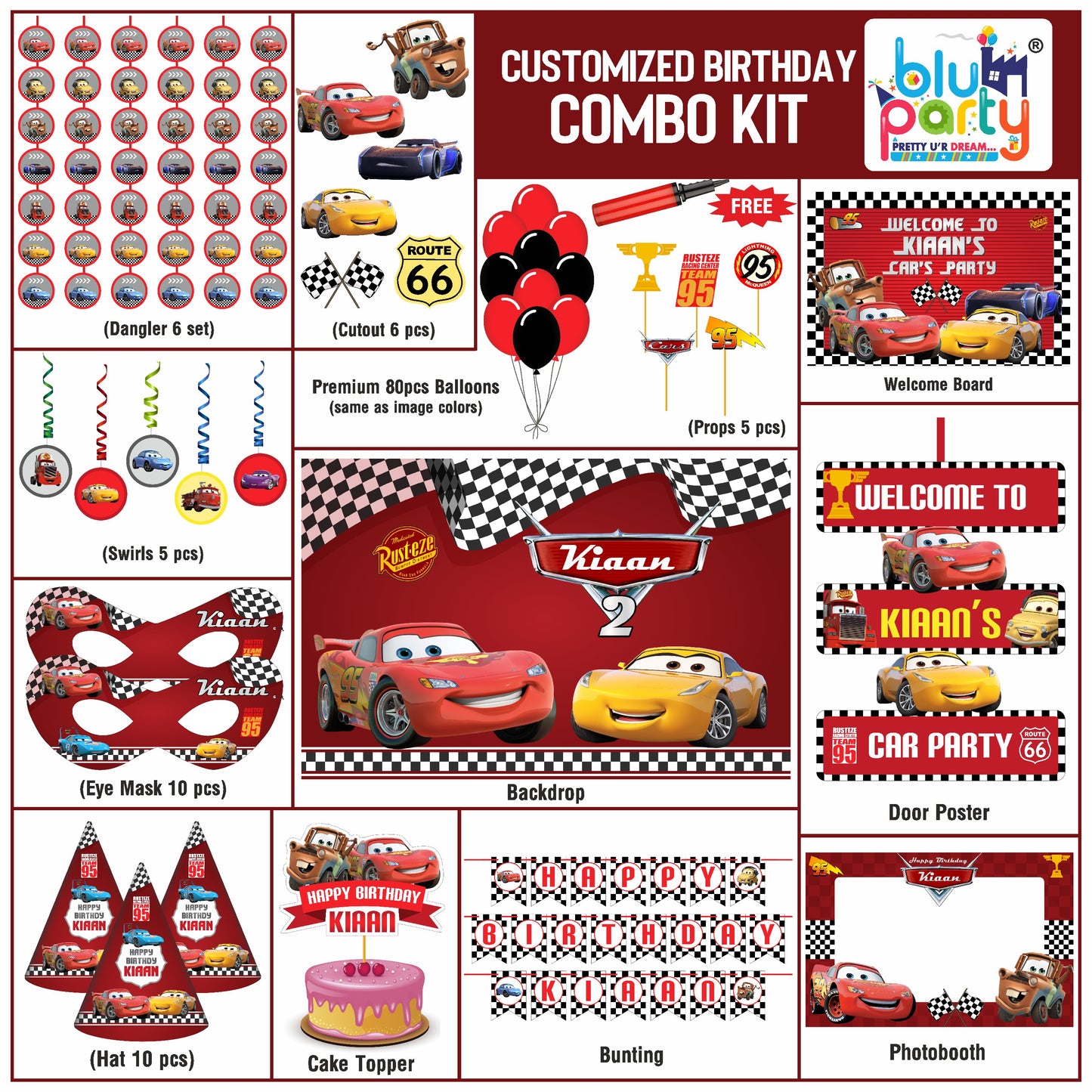 McQueen Cars birthday theme personalized smart combo kit for kids party decoration
