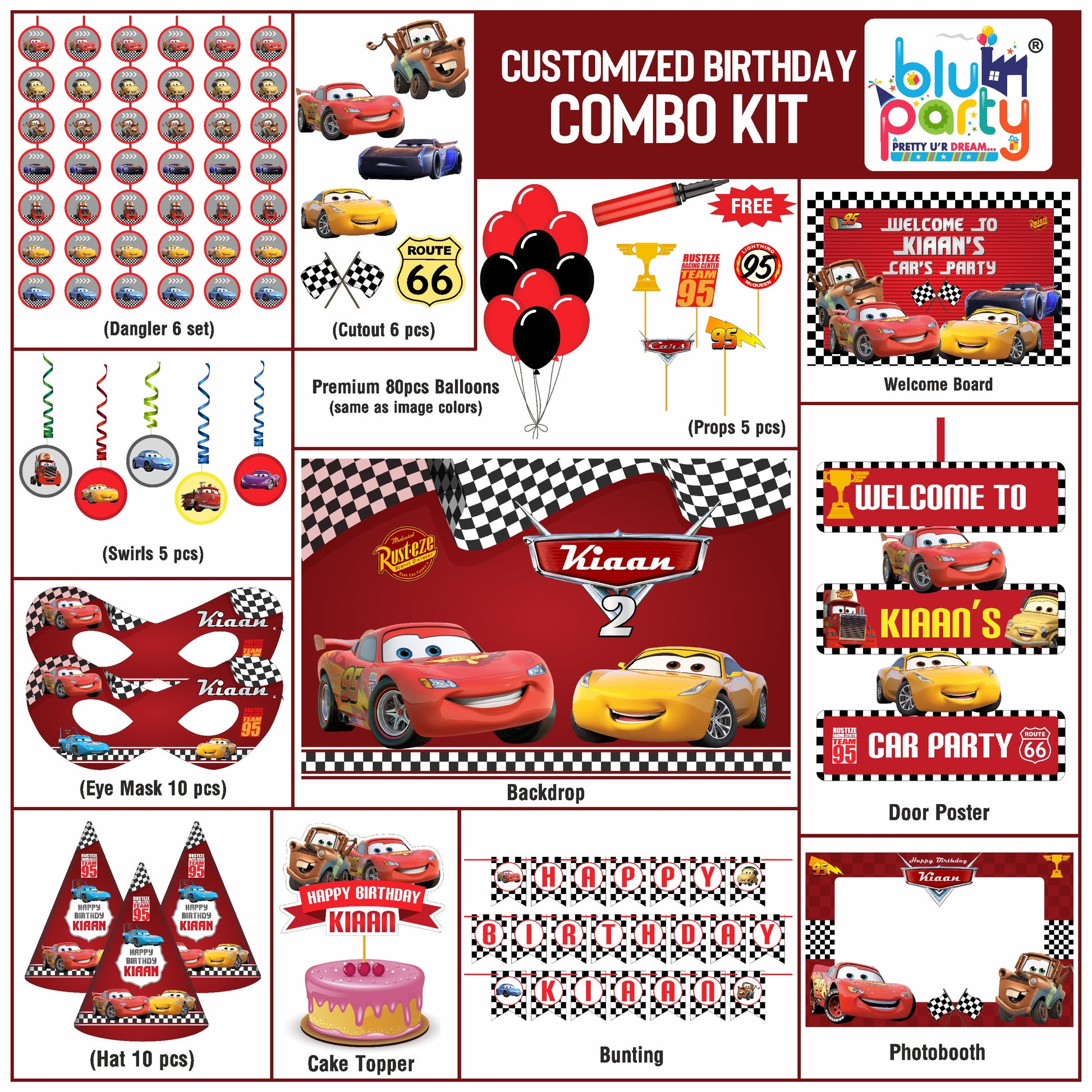 McQueen Cars birthday theme personalized smart combo kit for kids party decoration