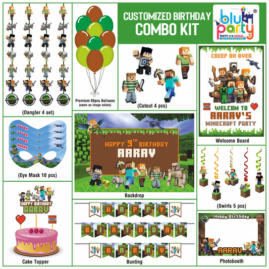 Minecraft Birthday Theme Personalized Compact Combo Kit | Kids Party Decoration