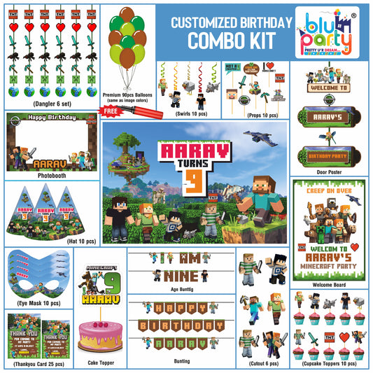 Minecarft Birthday Theme Personalized Elite Combo Kit | Kids Party Decoration