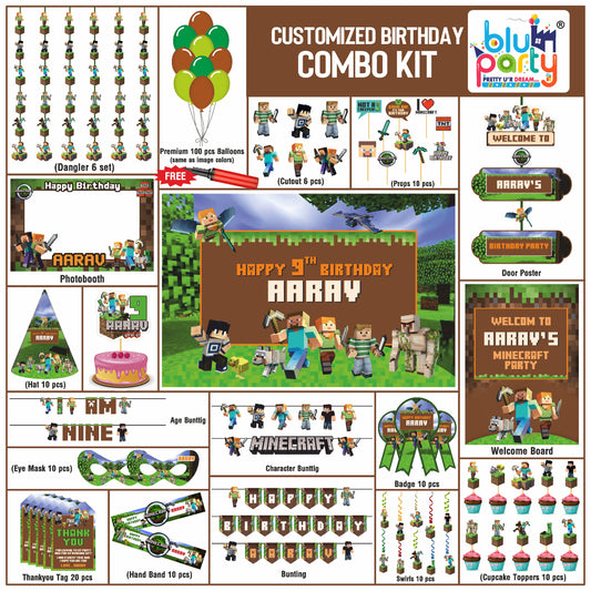 Minecraft Birthday Theme Personalized Prime Combo Kit | Kids Party Decoration