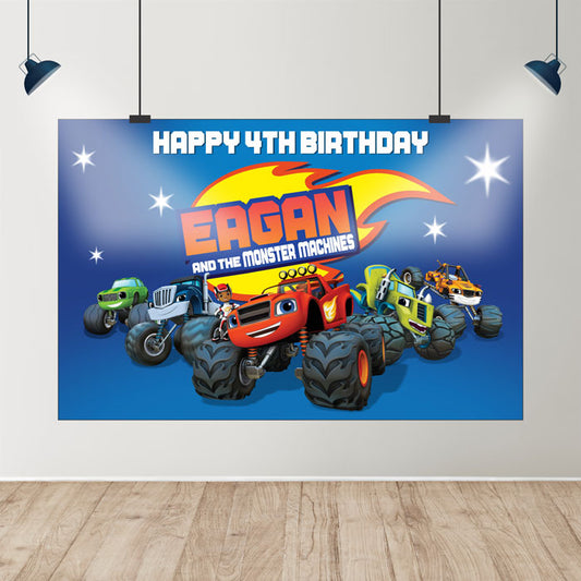 Blaze & Monster Truck Theme Personalized Backdrop