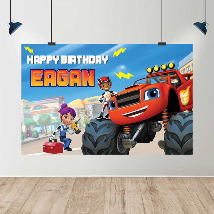 Blaze & Monster Truck Theme Customized Backdrop