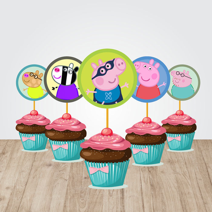 Peppa Pig Boy Theme Round Cupcake Topper