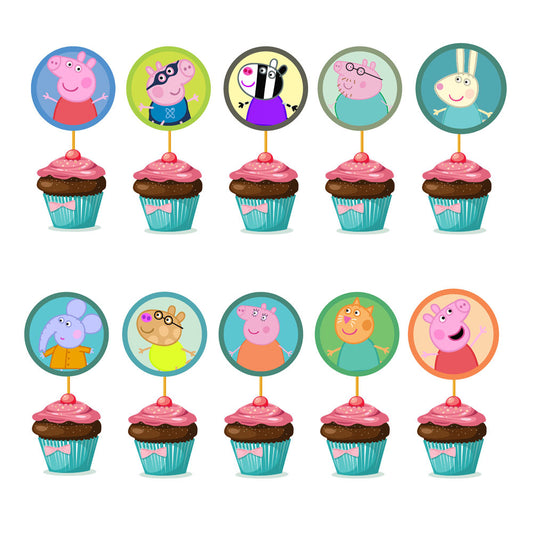 Peppa Pig Boy Theme Round Cupcake Topper