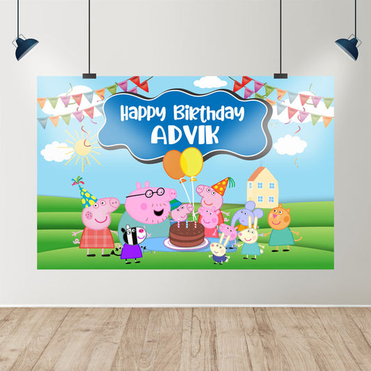 Peppa Pig Boy Theme Personalized Backdrop