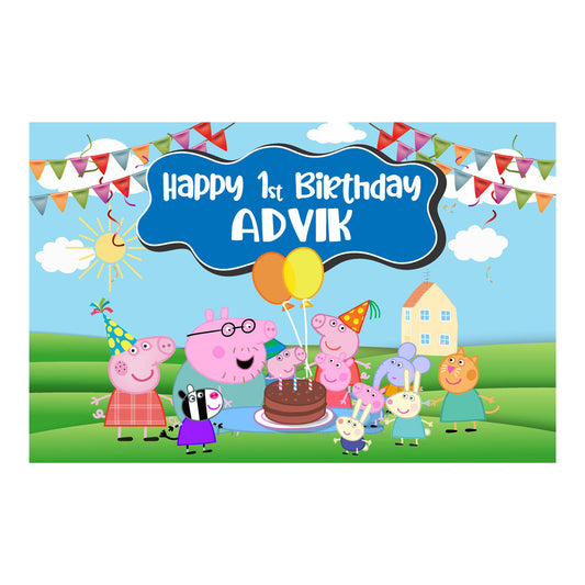 Peppa Pig Boy Theme Personalized Backdrop