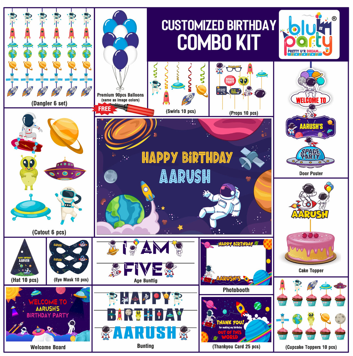 Space Birthday Theme Personalized Elite Combo Kit | Kids Party Decoration