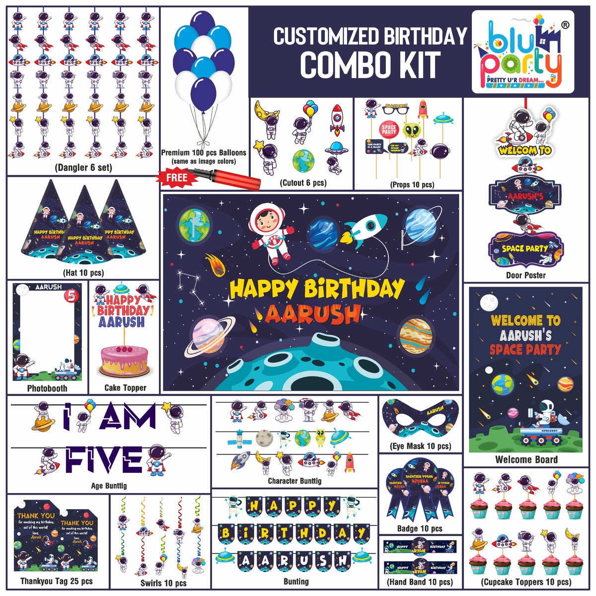 Space Birthday Theme Personalized Prime Combo Kit | Kids Party Decoration