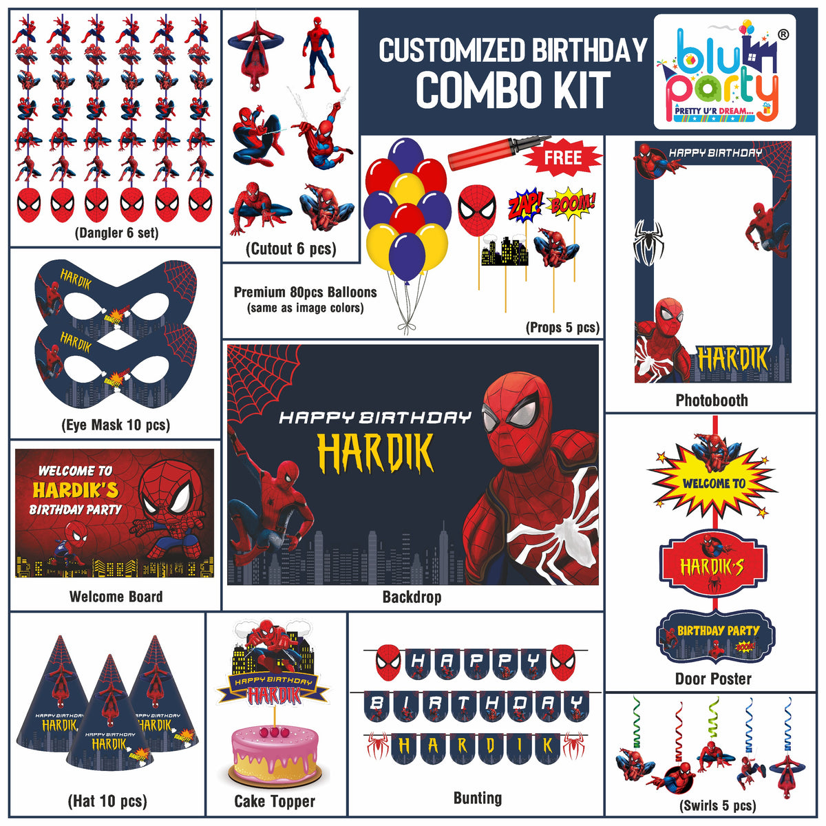 Spiderman Birthday Theme Personalized Smart Combo Kit | Kids Party Decoration