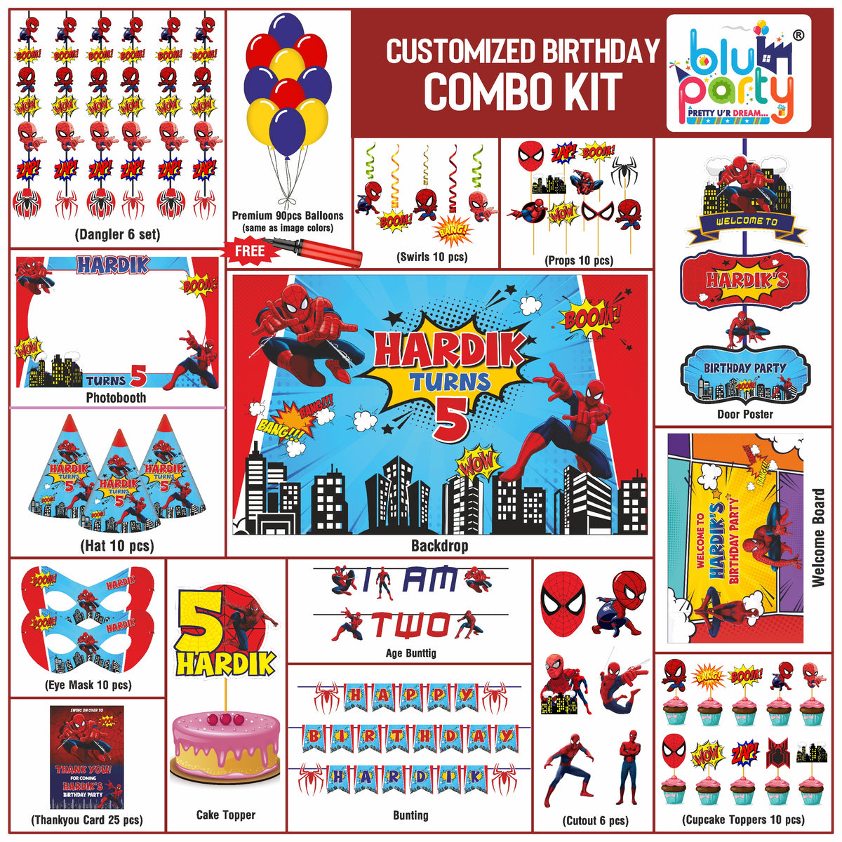Spiderman Birthday Theme Personalized Elite Combo Kit | Kids Party Decoration