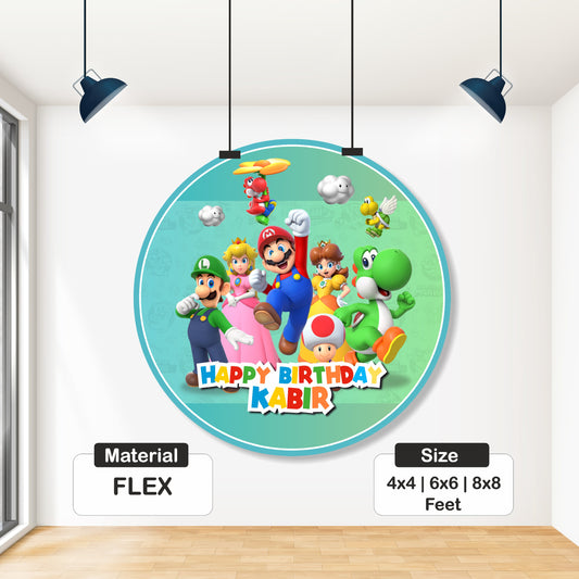 Super Mario Birthday Theme Customized Round Backdrop