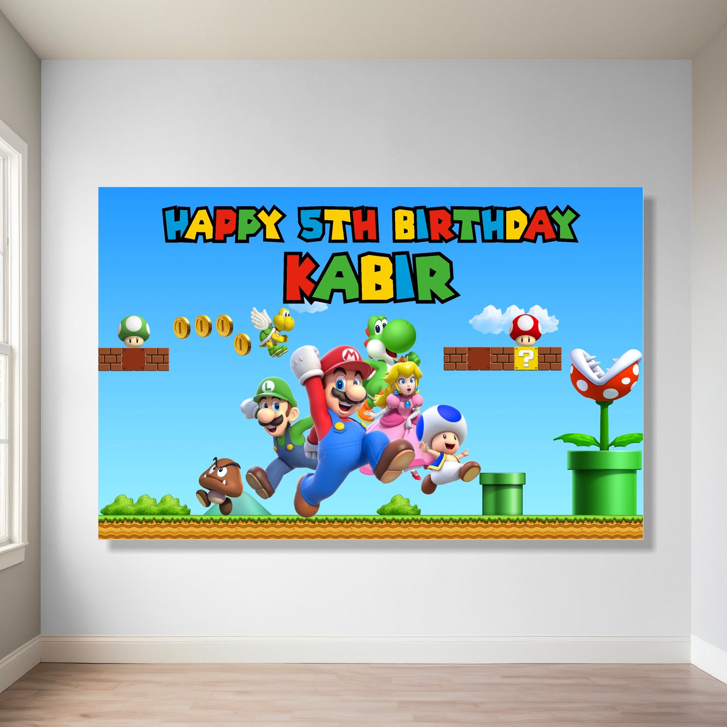 Super Mario Birthday Theme Backdrop for birthday decoartion