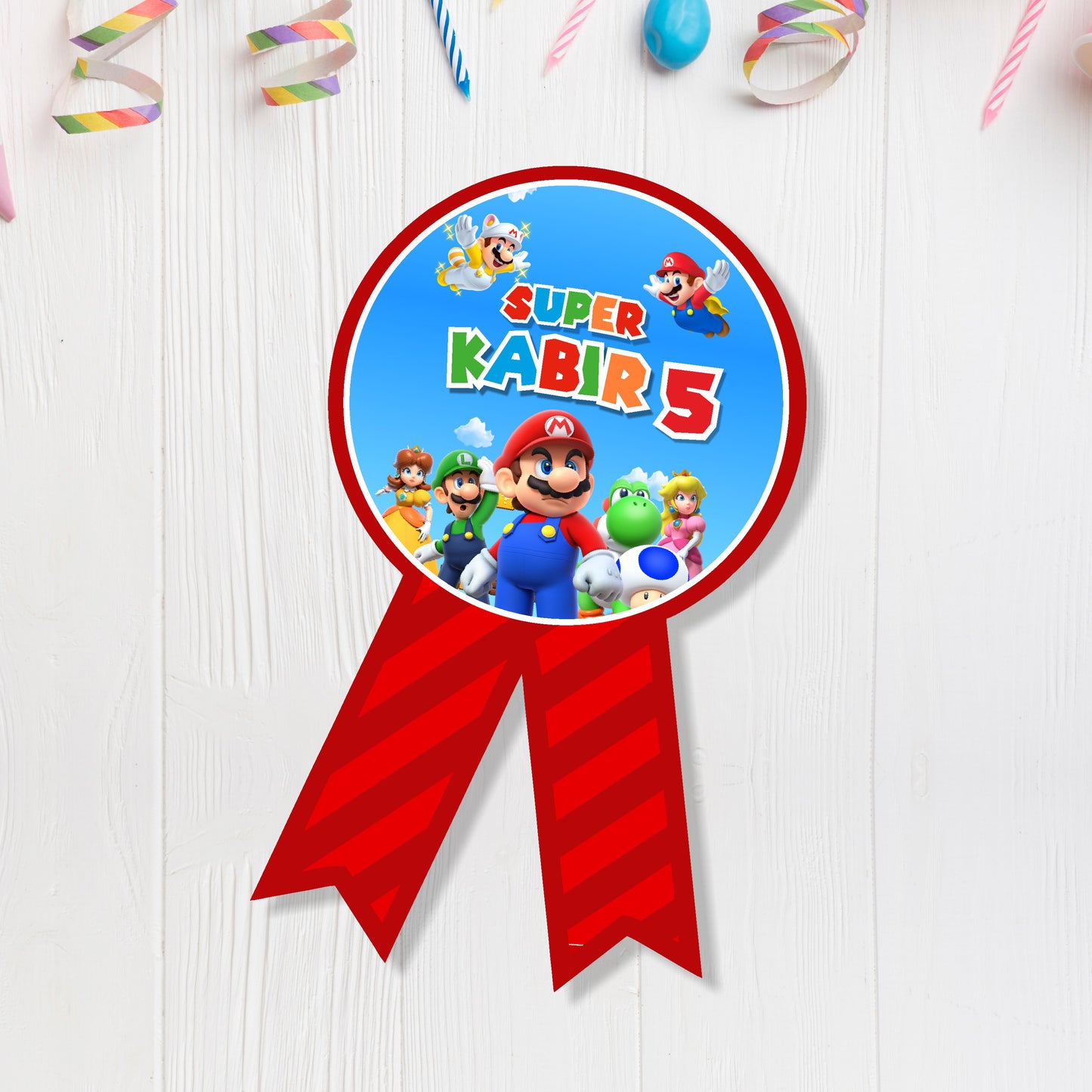 Super mario birthday badge for birthday party