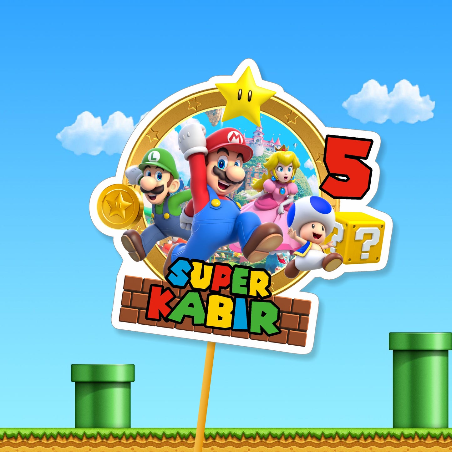 Super Mario Birthday Theme Personalized Caketopper for birthday party
