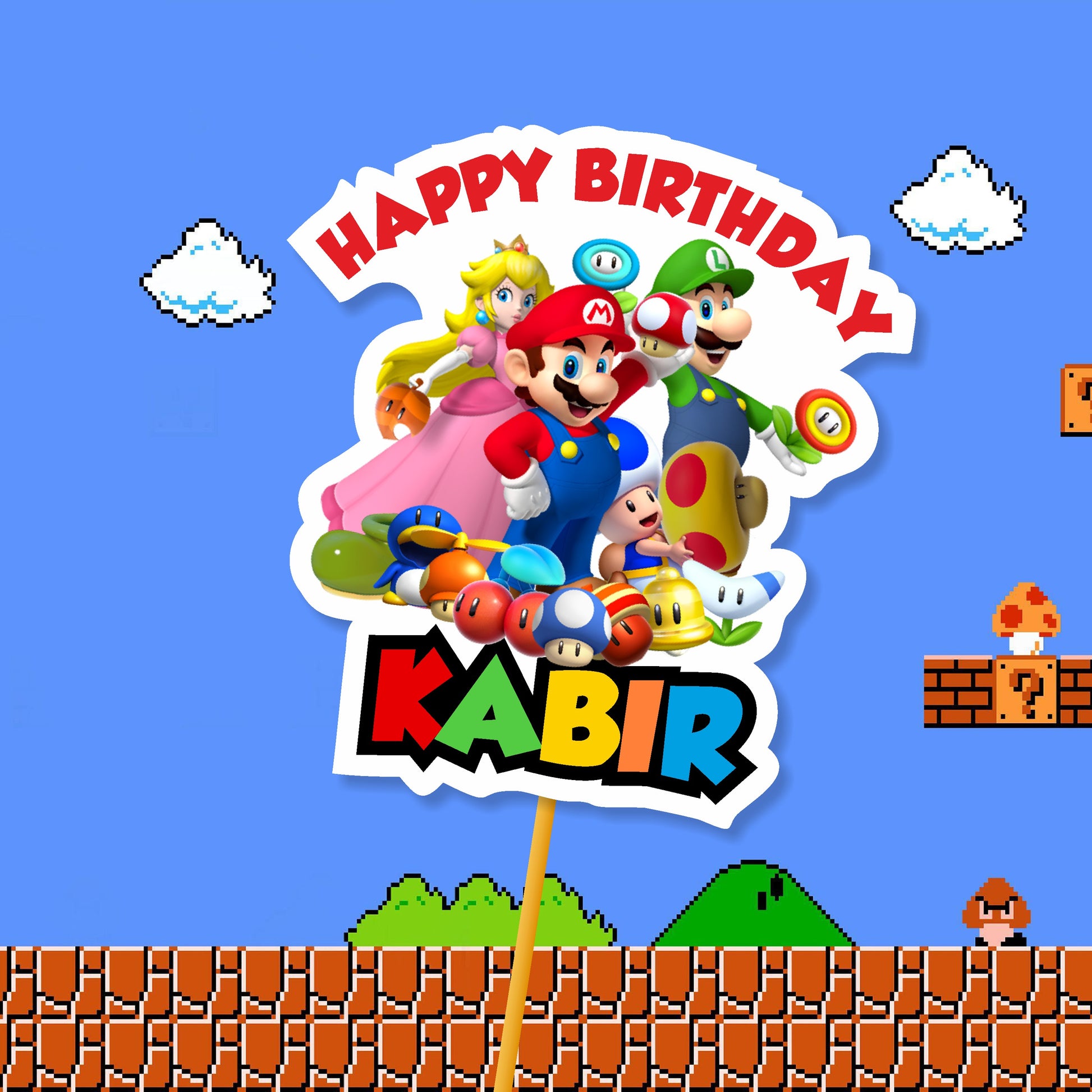 Super Mario Birthday Theme Customized Caketopper on cake