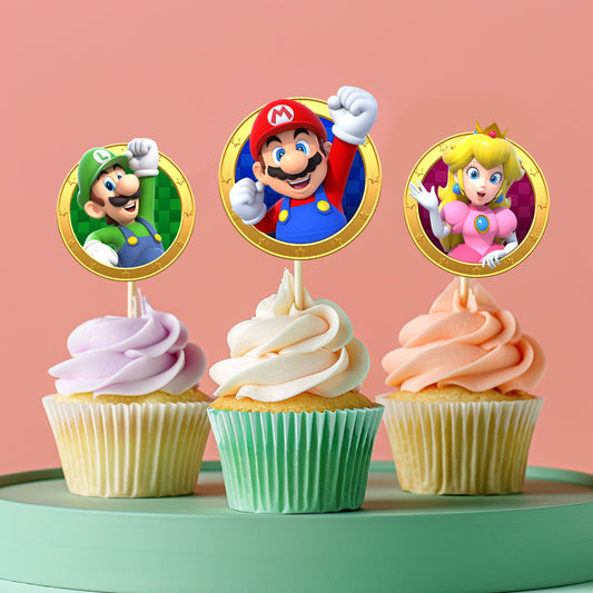 Super Mario Birthday Theme preimum cupcaketopper on cupcake