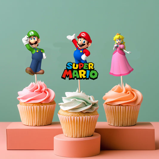 Super Mario Birthday theme cupcake topper on cupcake