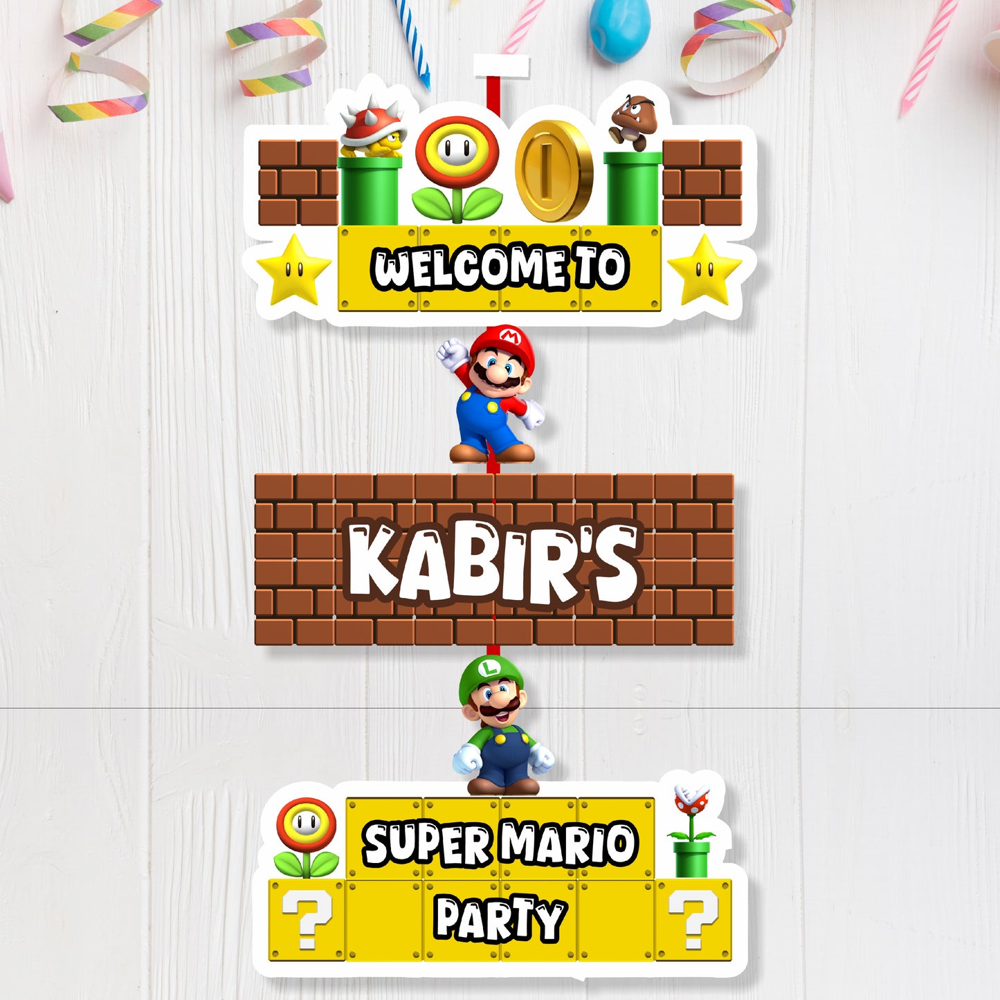 Super mario birthday theme door poster for birthday decoration
