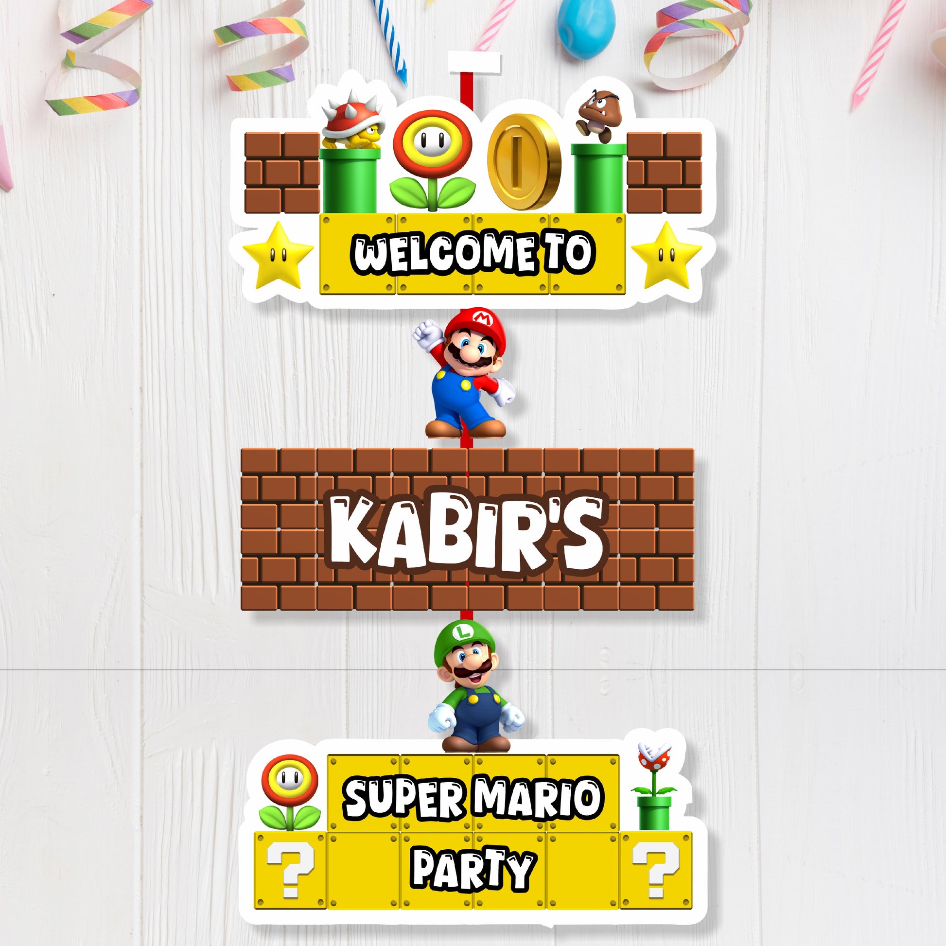 Super mario birthday theme door poster for birthday decoration