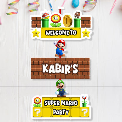Super mario birthday theme door poster for birthday decoration