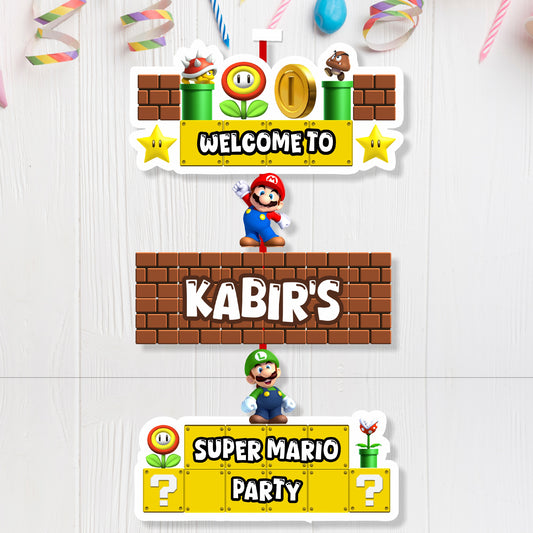Super mario birthday theme door poster for birthday decoration