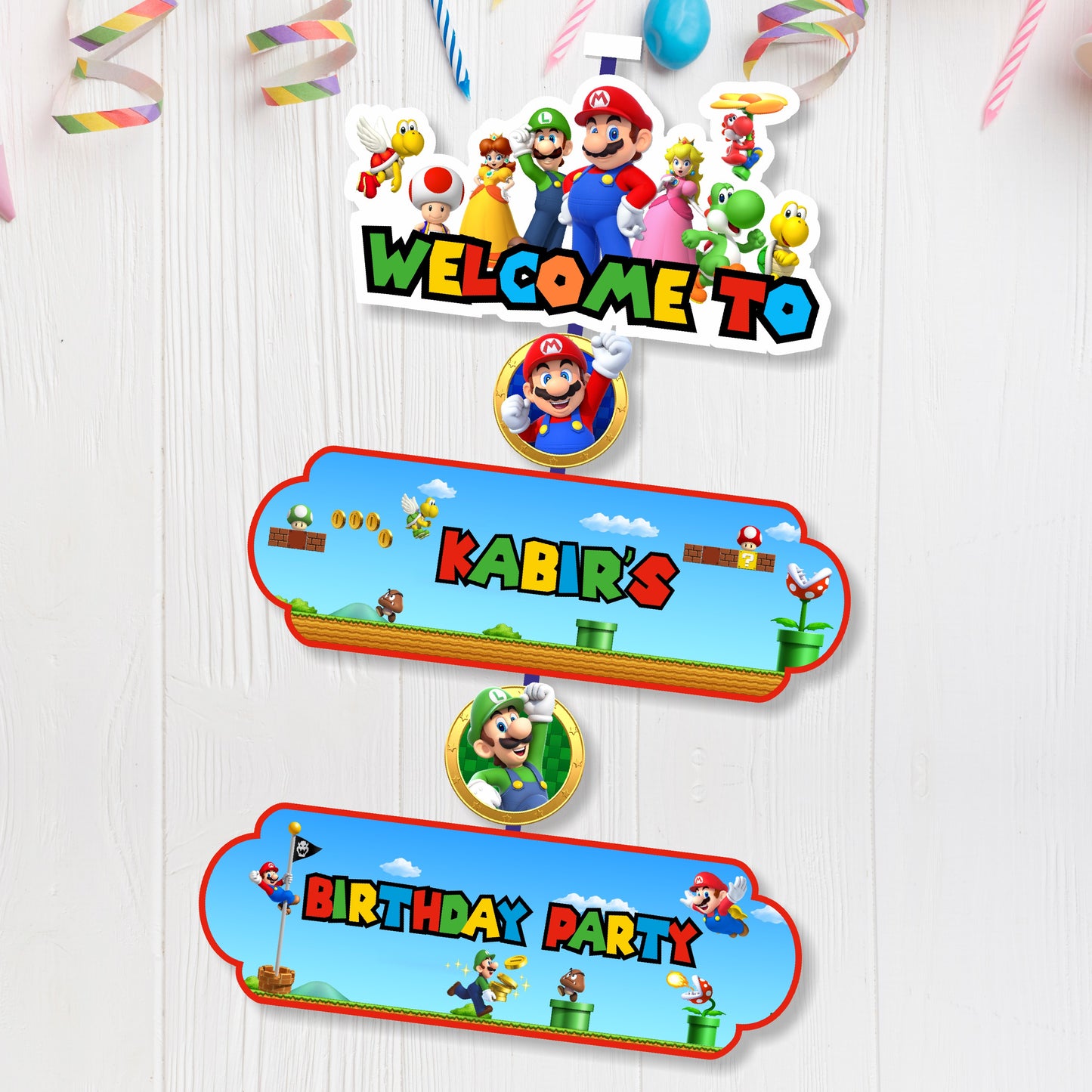 Super Mario Birthday theme Door Poster for birthday party