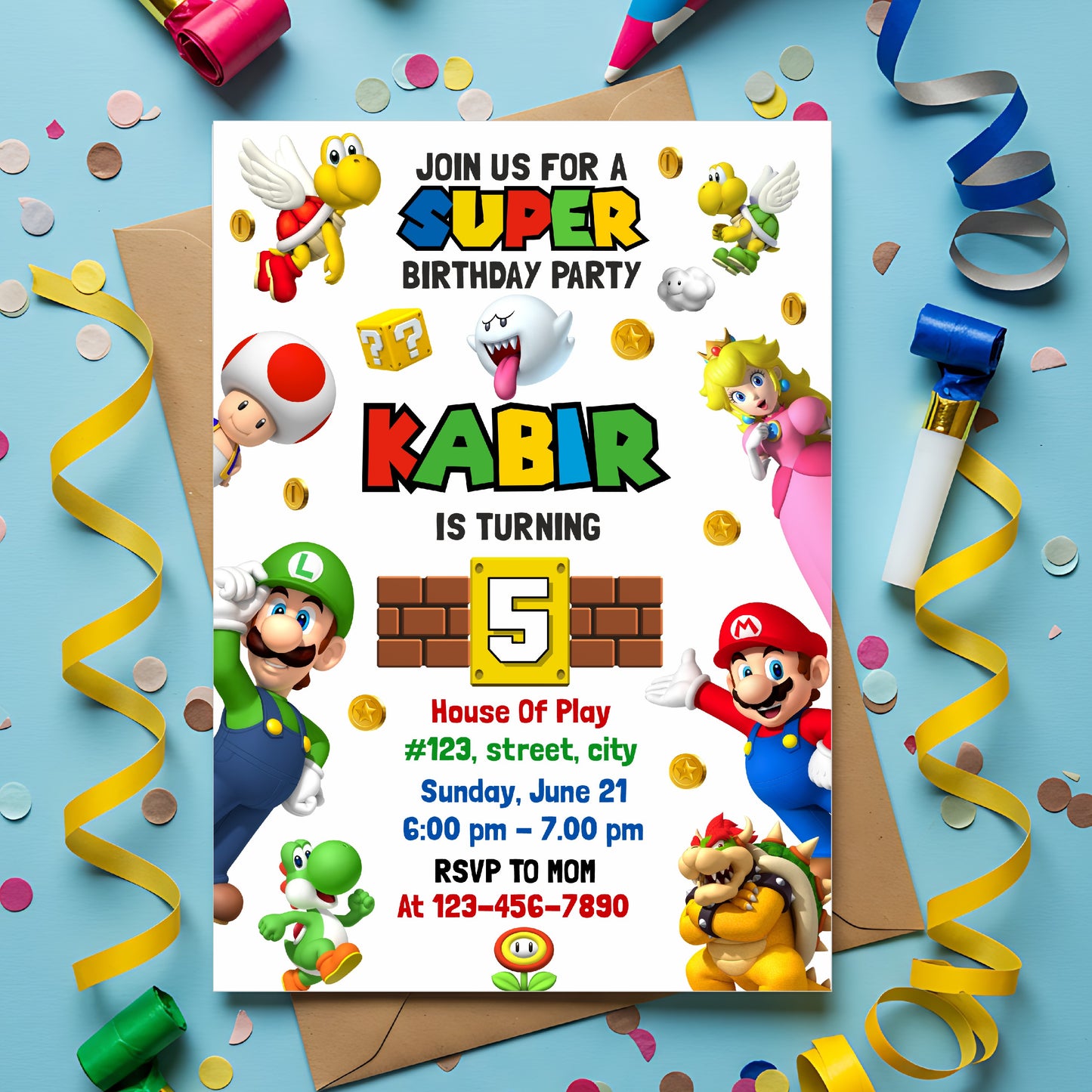 Super Mario Birthday Theme Invite for birthday party