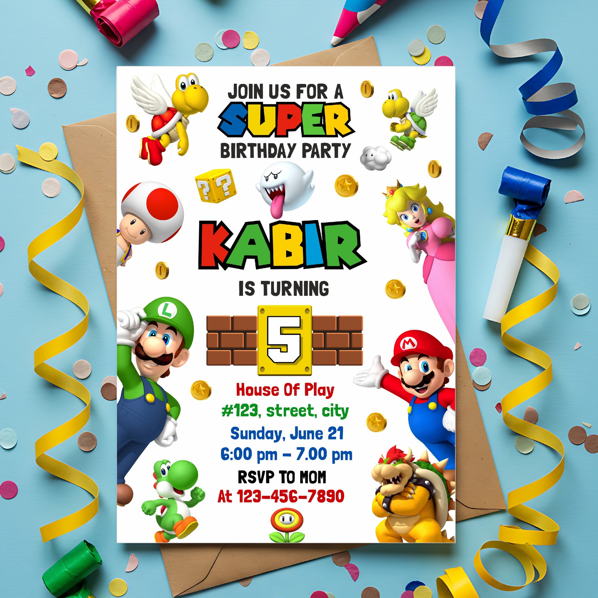 Super Mario Birthday Theme Invite for birthday party