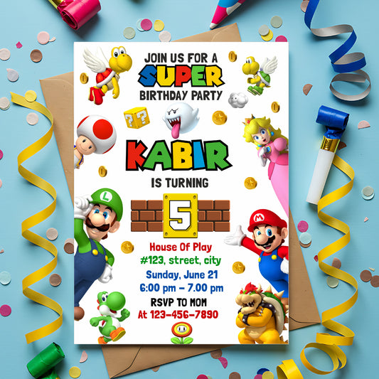 Super Mario Birthday Theme Invite for birthday party