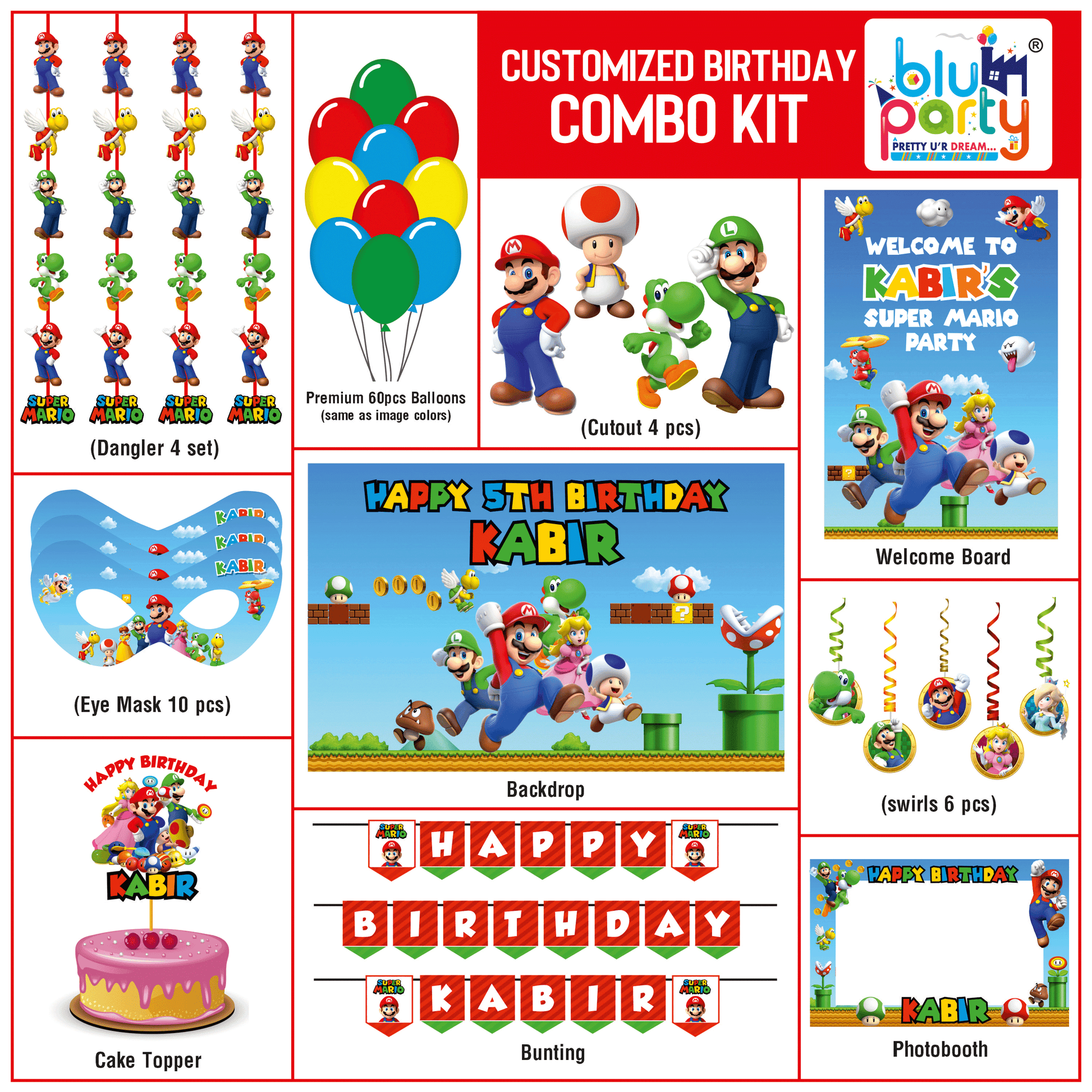Super Mario Birthday Personalised  Party Compact Combo Kit
