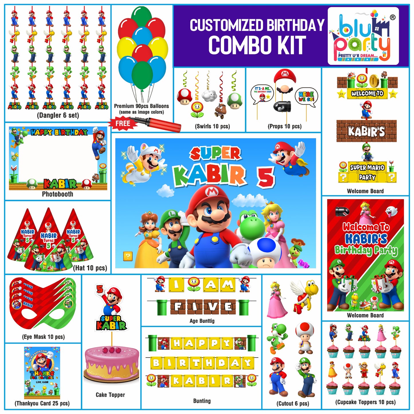 Super Mario Birthday Personalised Party Elite Kit – Ultimate Decoration Package