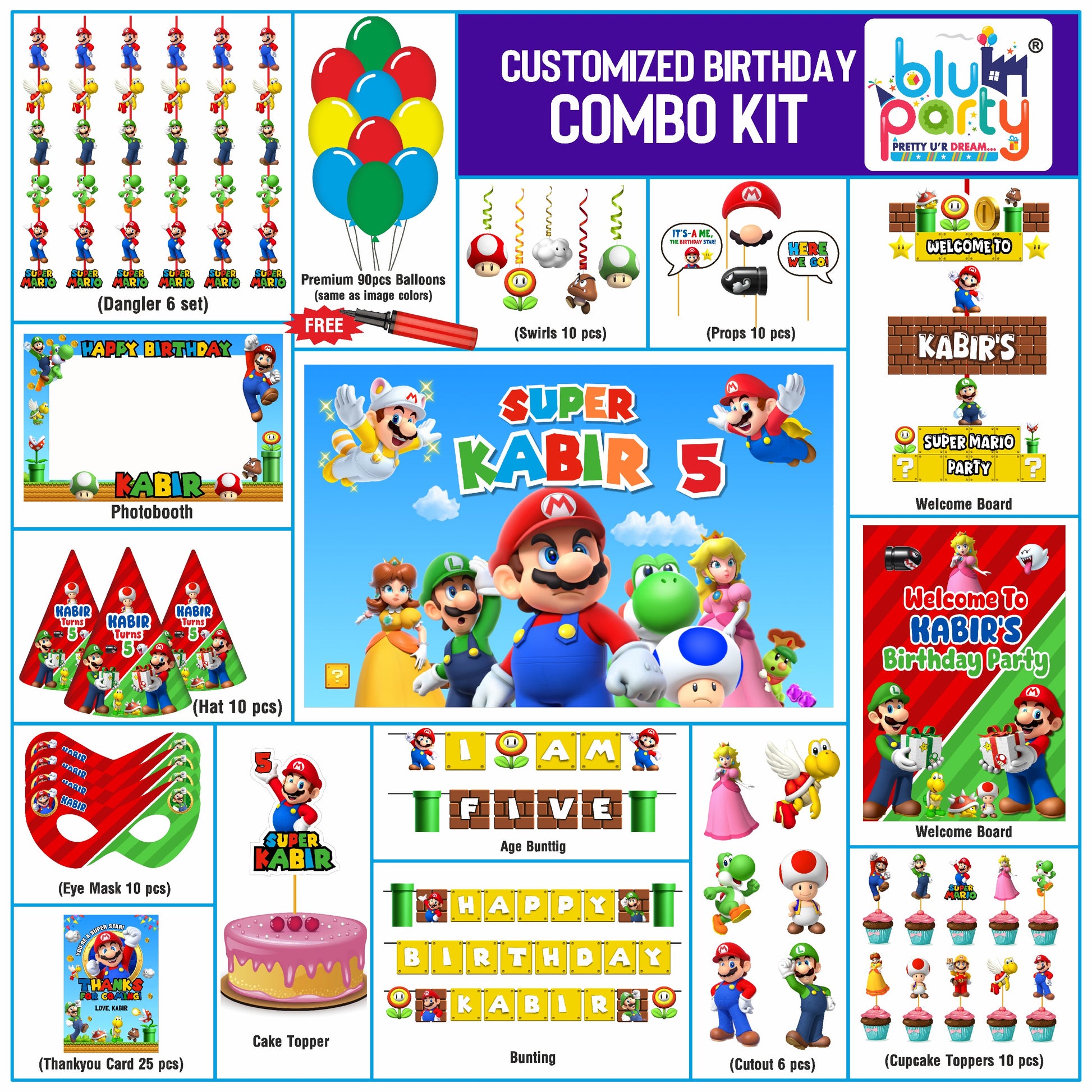 Super Mario Birthday Personalised Party Elite Kit – Ultimate Decoration Package