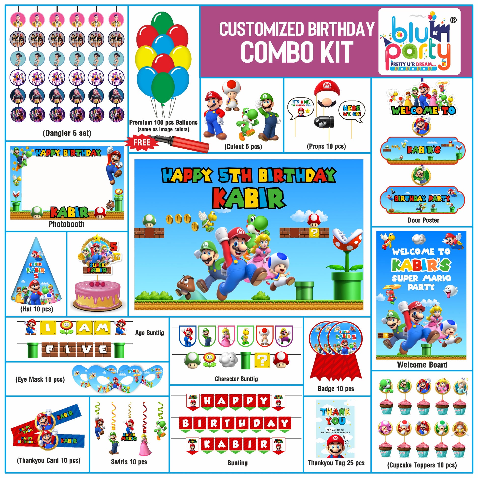 Super Mario Birthday Personalized Prime Kit — Custom Birthday Party Decoration Set for Kids (Copy)