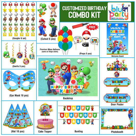 Super Mario Birthday Personalised Party Smart Kit for Birthday Decoration