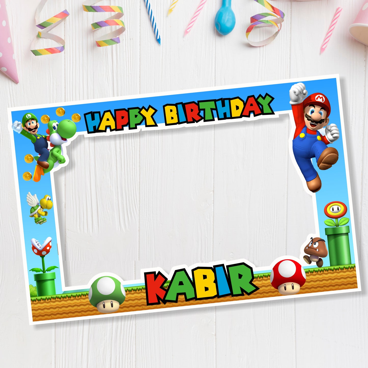 Super Mario birthday theme photobooth for birthday party