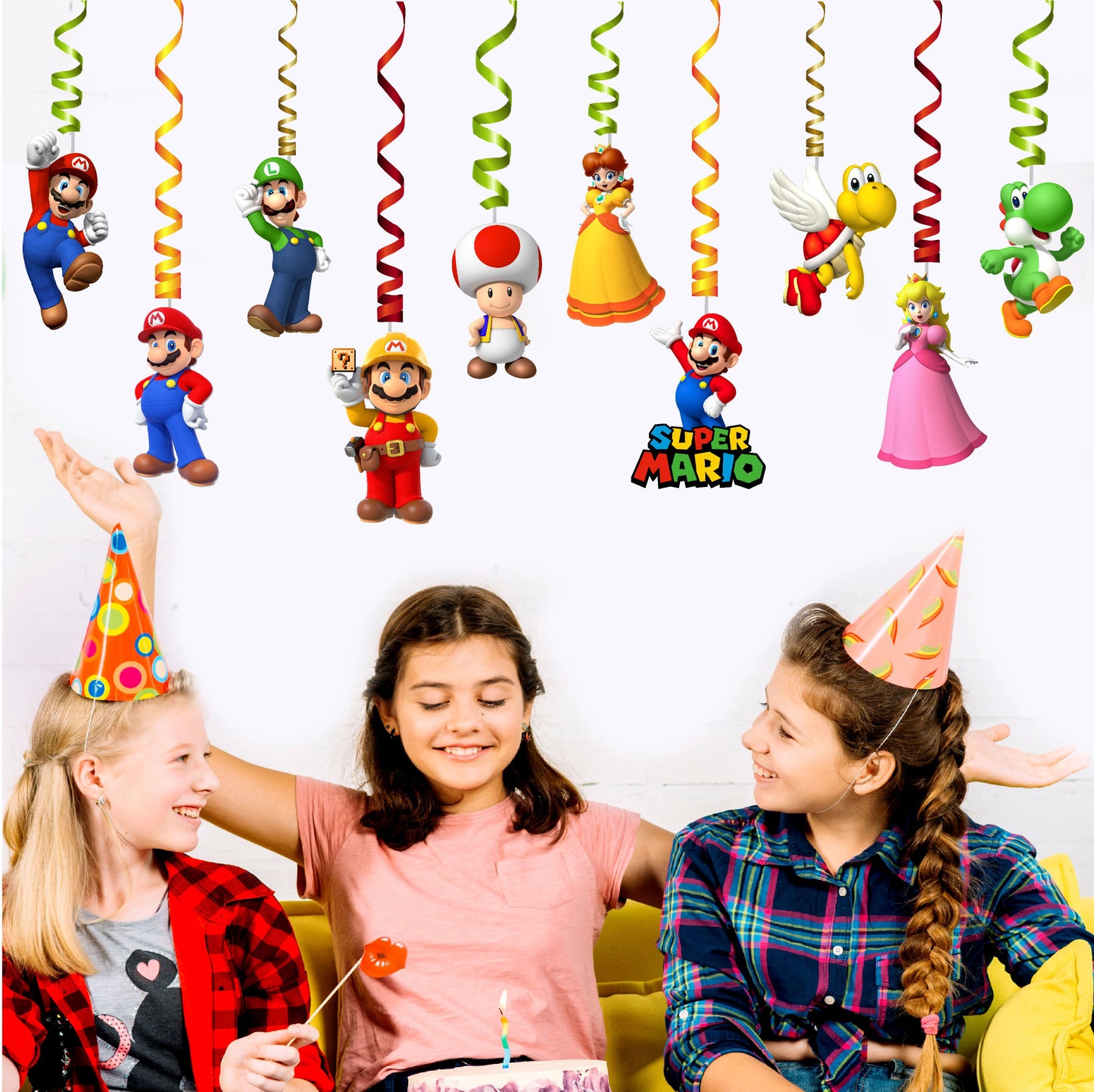 super mario birthday theme character swirls for birthday party