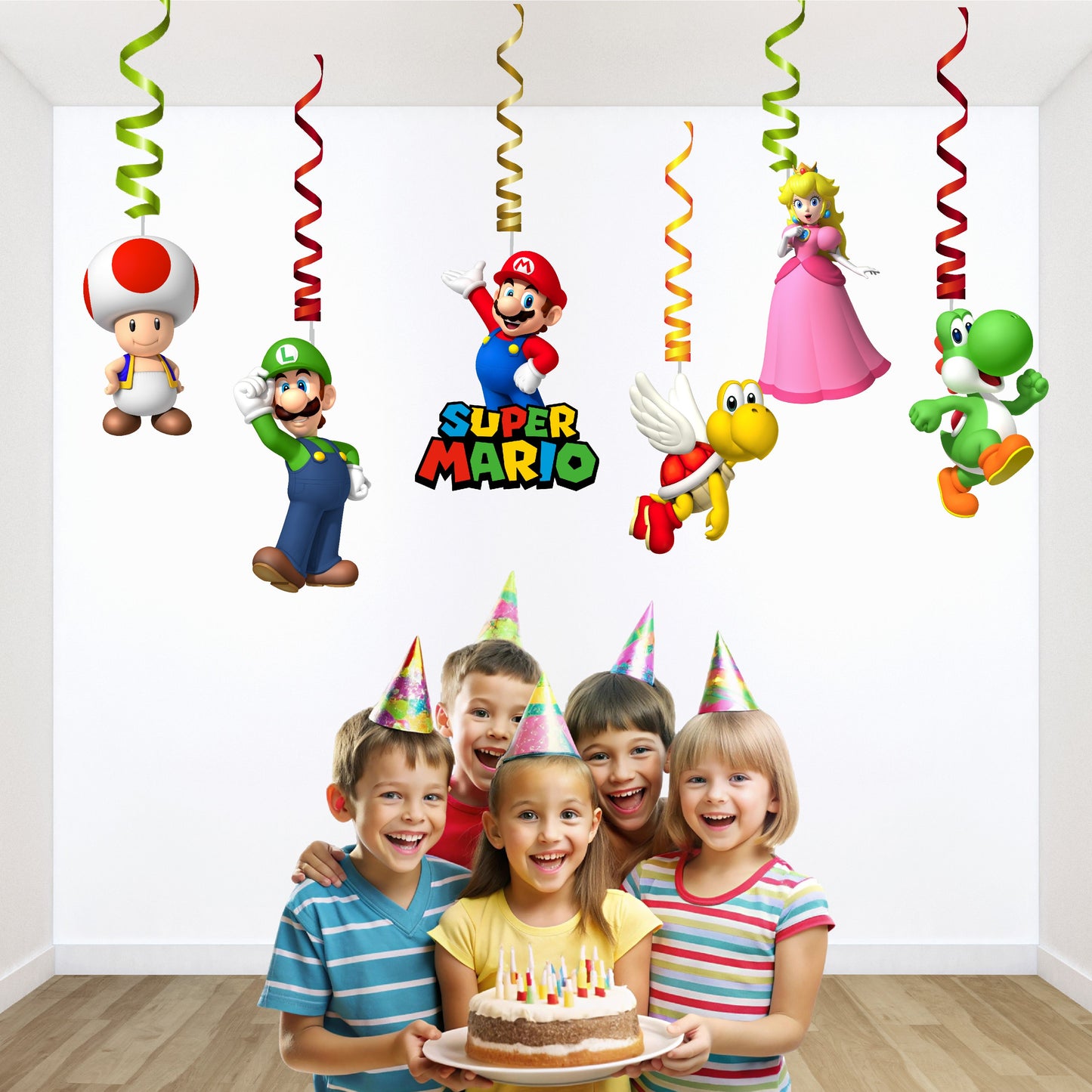 Super Mario Birthday Theme Character Swirls