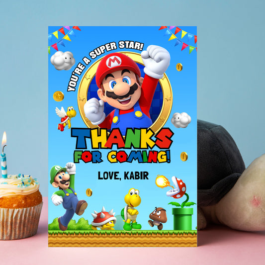 Super Mario Birthday Theme Thank You Card