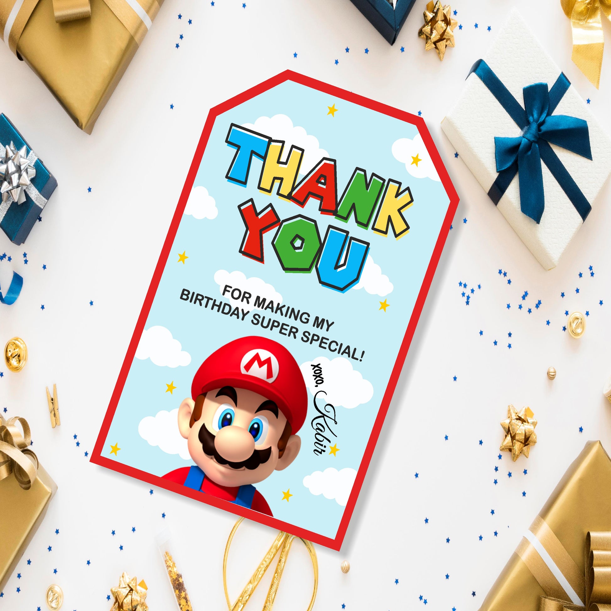 Super Mario Birthday Theme Thank You Tag for birthday party