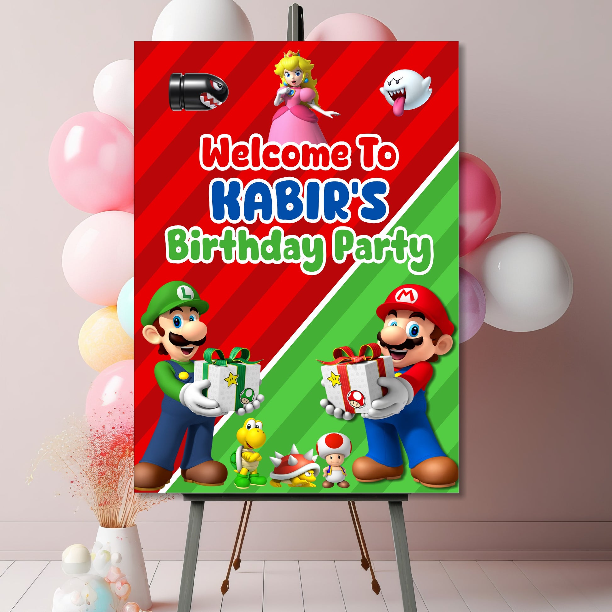 Super Mario birthday theme welcome board for birthday party
