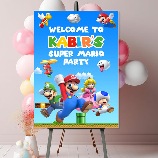 Super Mario birthday theme welcome board for birthday decoration