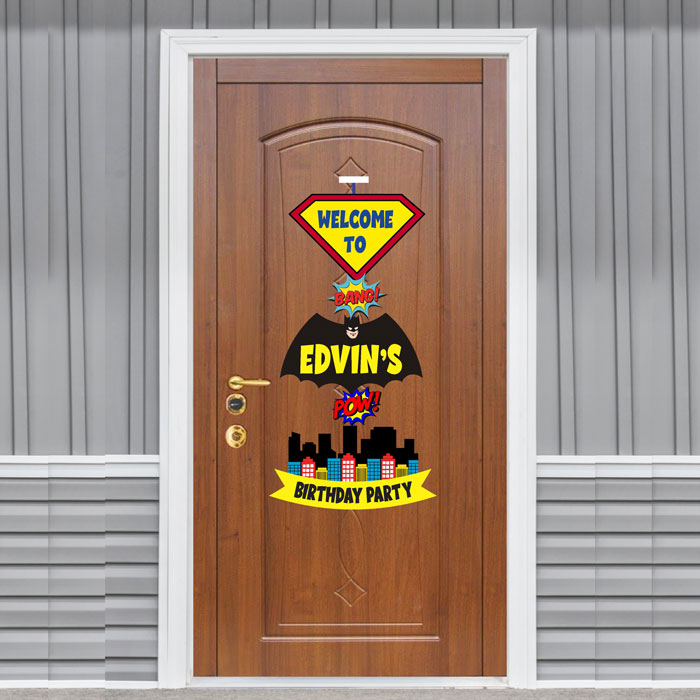 Super Heros Boy Theme Door Poster